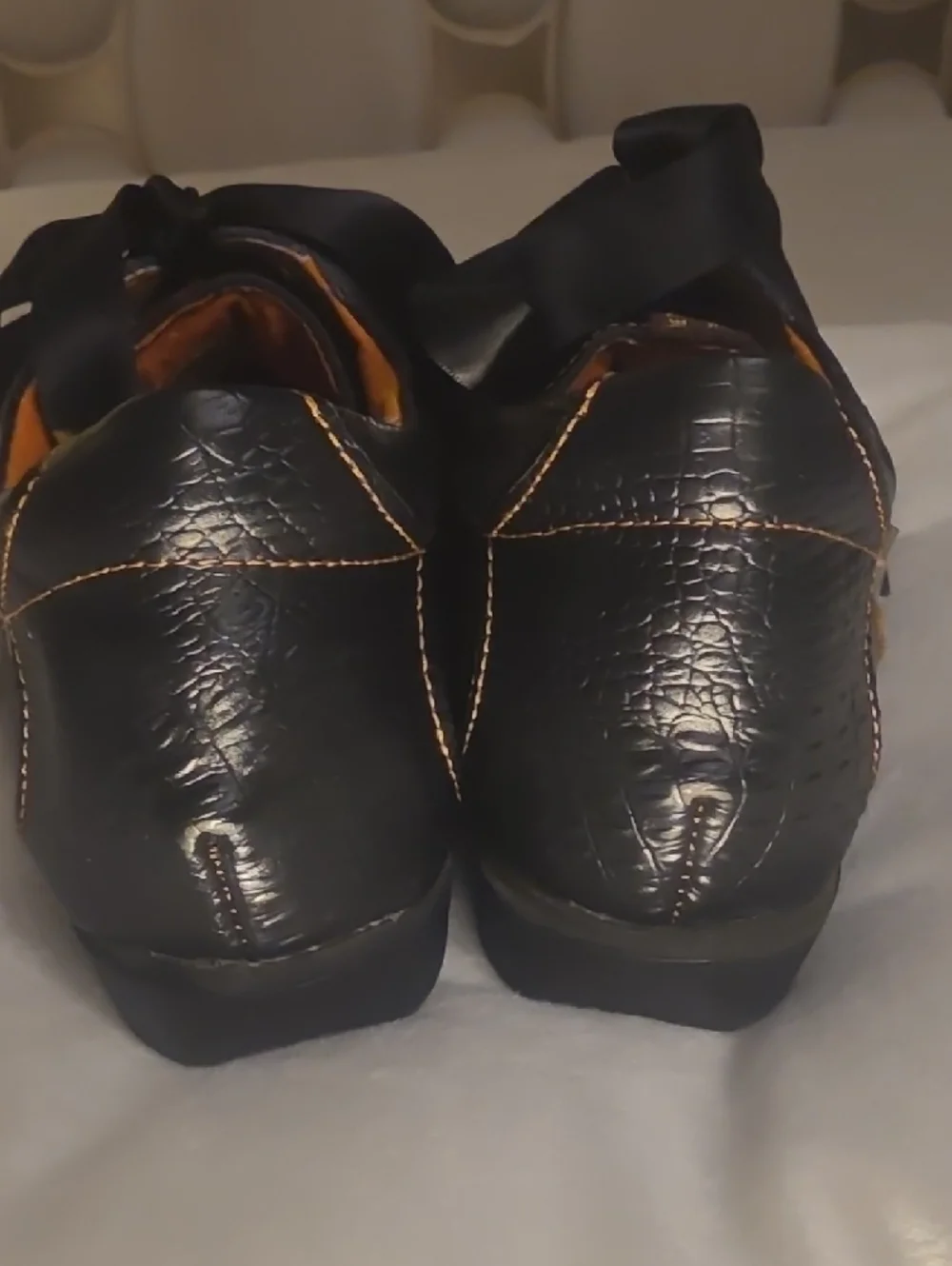 Tma Eyes Black Leather Lace-Up Shoes with Orange Stitching Size 40